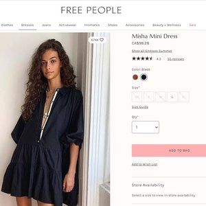 Free People Baby Doll/Mini Black Dress